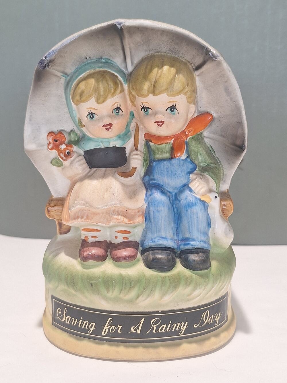 Vintage Japan Saving For A Rainy Day Musical Coin Bank Working Ceramic